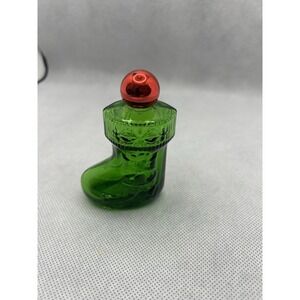 Green Christmas Boot Stocking Vintage 1970's Empty Avon 3" Glass Bottle Collect